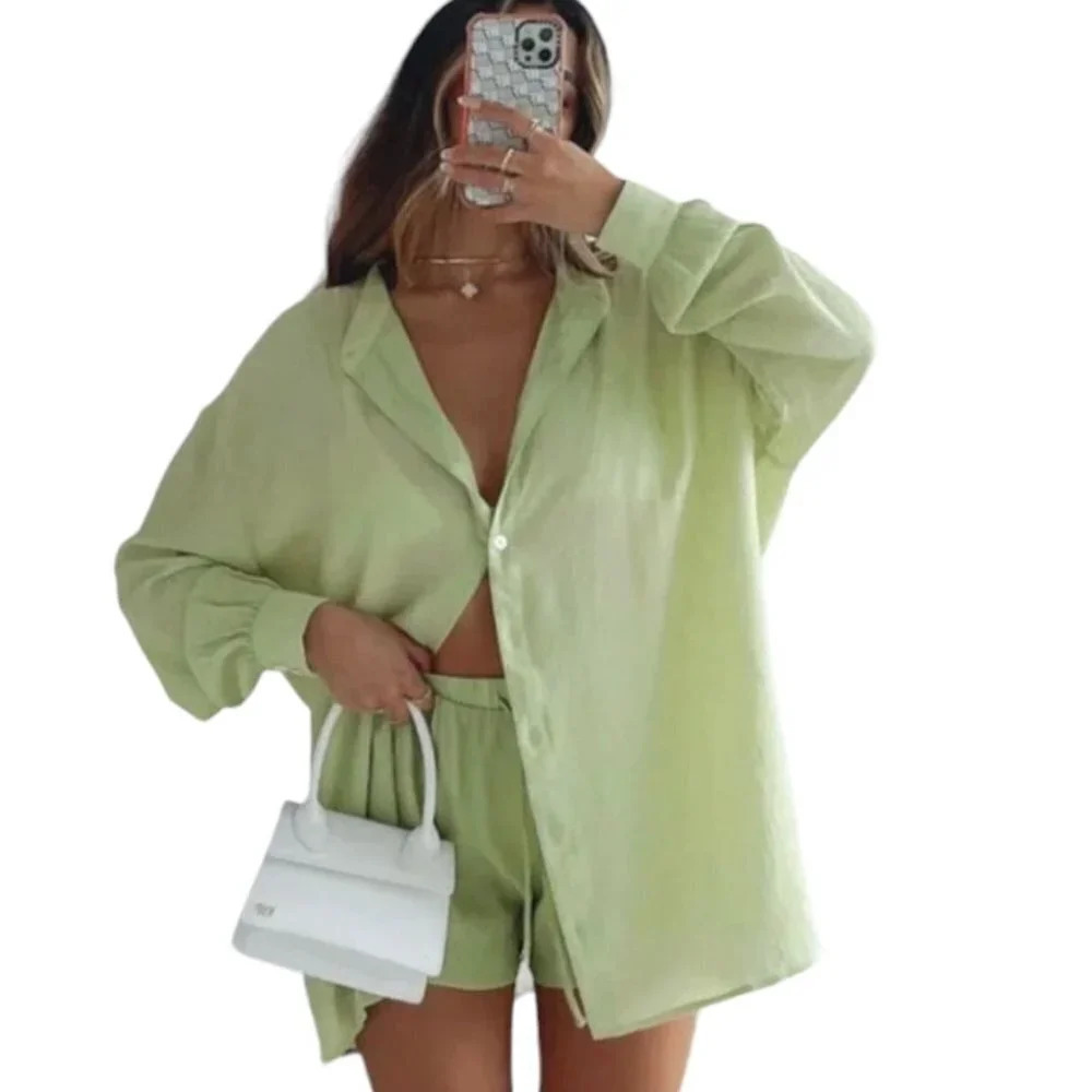 White Fox Boutique Take  Me Out Button Down Oversized Top Size S/M in Matcha
